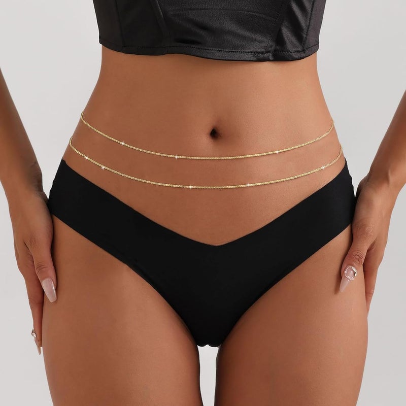 Moodear Valentines Day Gifts for Her Waist Chain for Women - Waterproof 14K Gold Plated/Silver Layered Belly Beads Chains with Drop Cubic Zirconia Body Chain Jewelry Sexy Bikini Belt for Summer Beach - Image 3